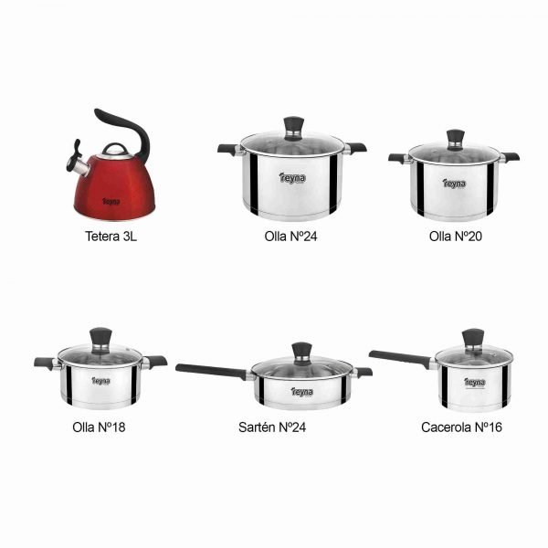 JUEGO DE OLLAS REYNA ELEGANCE 12PZ ACERO INOXIDABLE