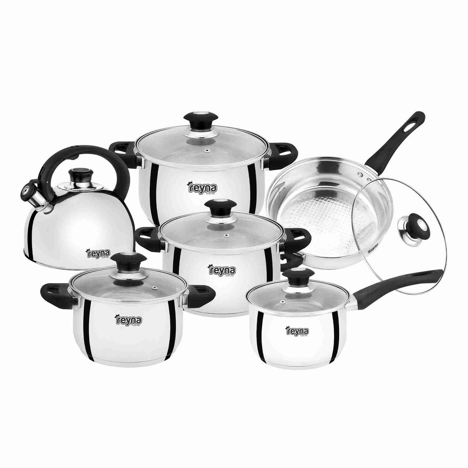 JUEGO DE OLLAS REYNA DELUXE 12PZ ACERO INOXIDABLE
