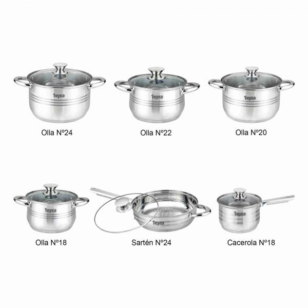 JUEGO DE OLLAS REYNA PROFESSIONAL 12PZ ACERO INOXIDABLE