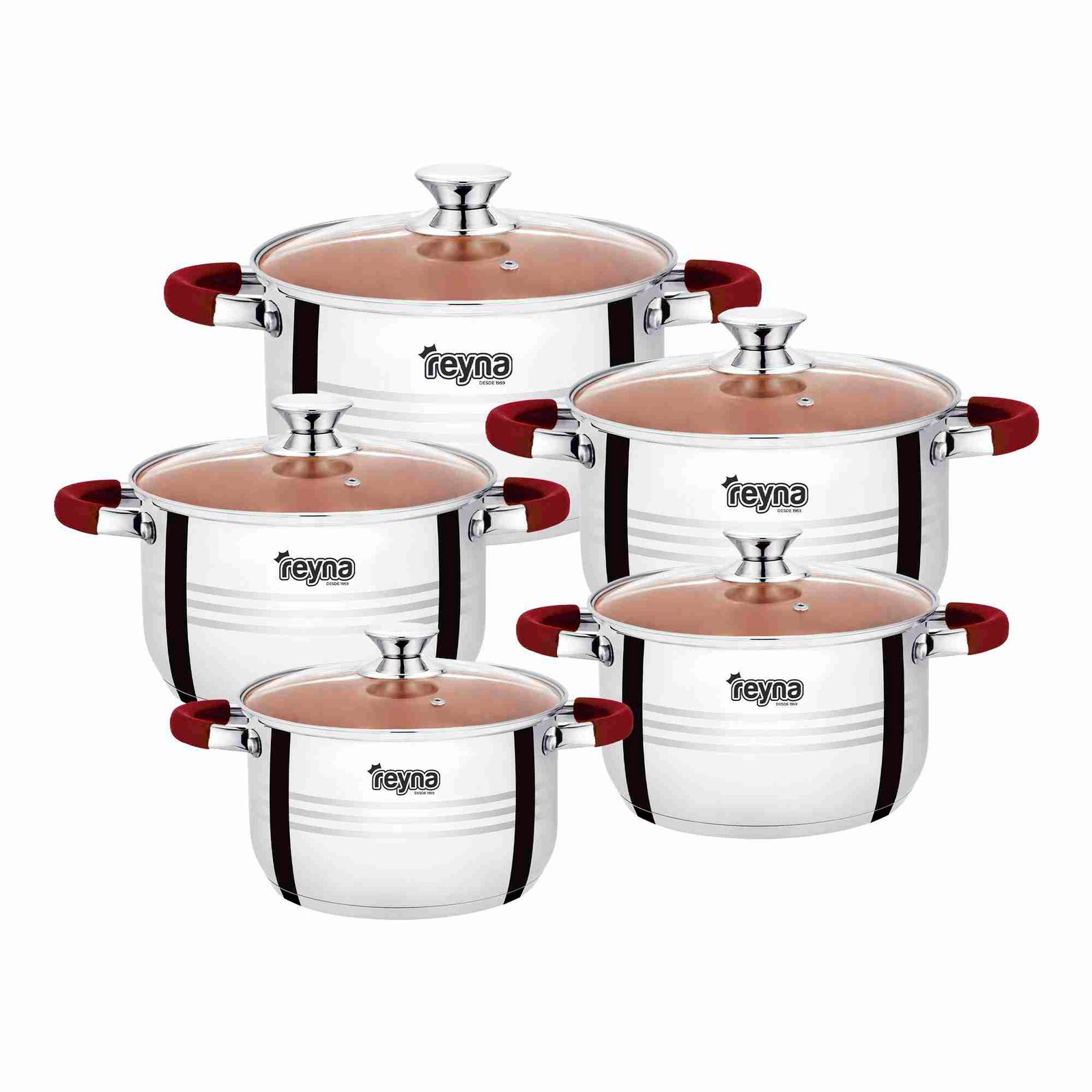 JUEGO DE OLLAS REYNA FIESTA 10PZ ACERO INOXIDABLE