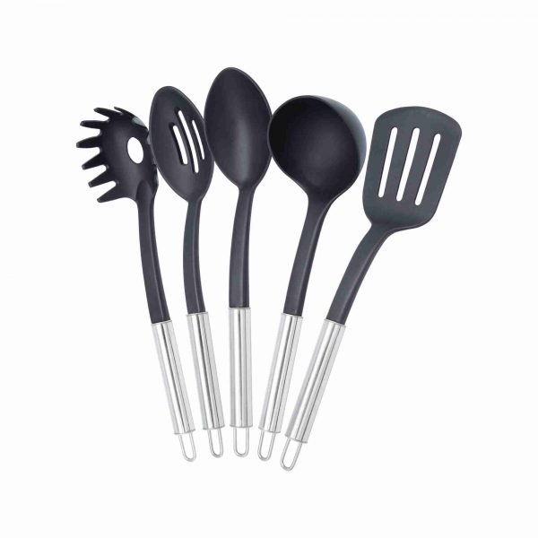 set de utensilios con mango acero SET DE UTENSILIOS 5PZ + BASE PARA UTENSILIOS