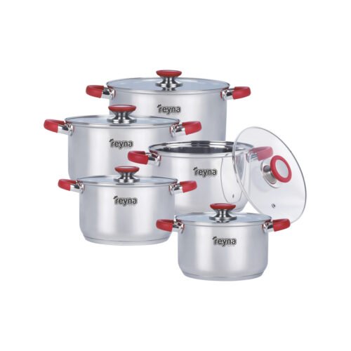 JUEGO DE OLLAS REYNA SMART ACERO INOXIDABLE 10PZ TAPA VIDRIO TEMPLADO