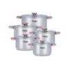 Juego-ollas-smart-rosado JUEGO DE OLLAS REYNA SMART ACERO INOXIDABLE 10PZ TAPA VIDRIO TEMPLADO