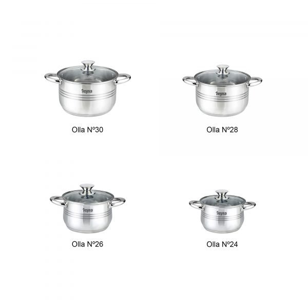 descrip RN-0880 copia JUEGO DE OLLAS REYNA PROFESSIONAL 8PZ ACERO INOXIDABLE